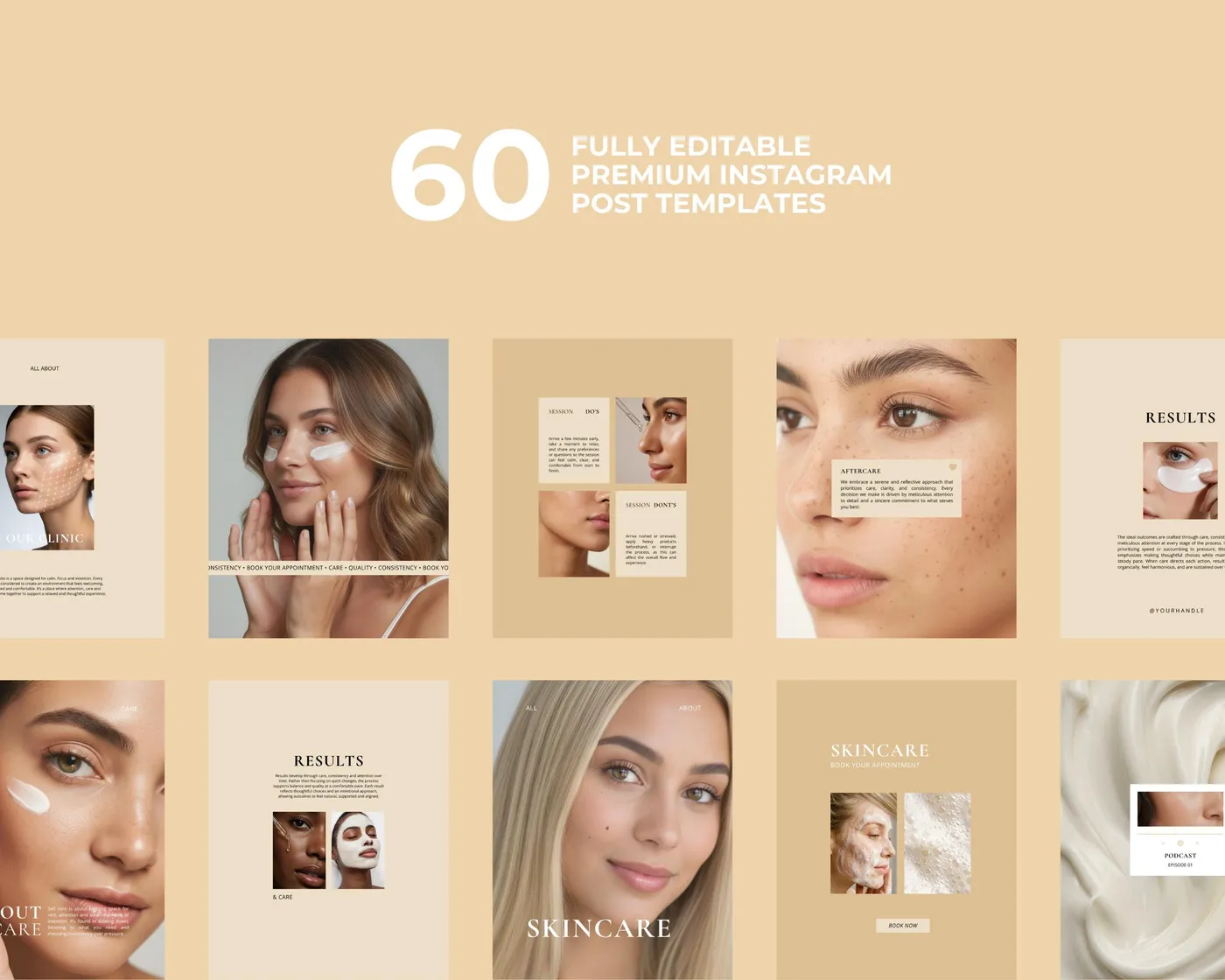 Skincare Instagram Bundle, Minimal style, template preview