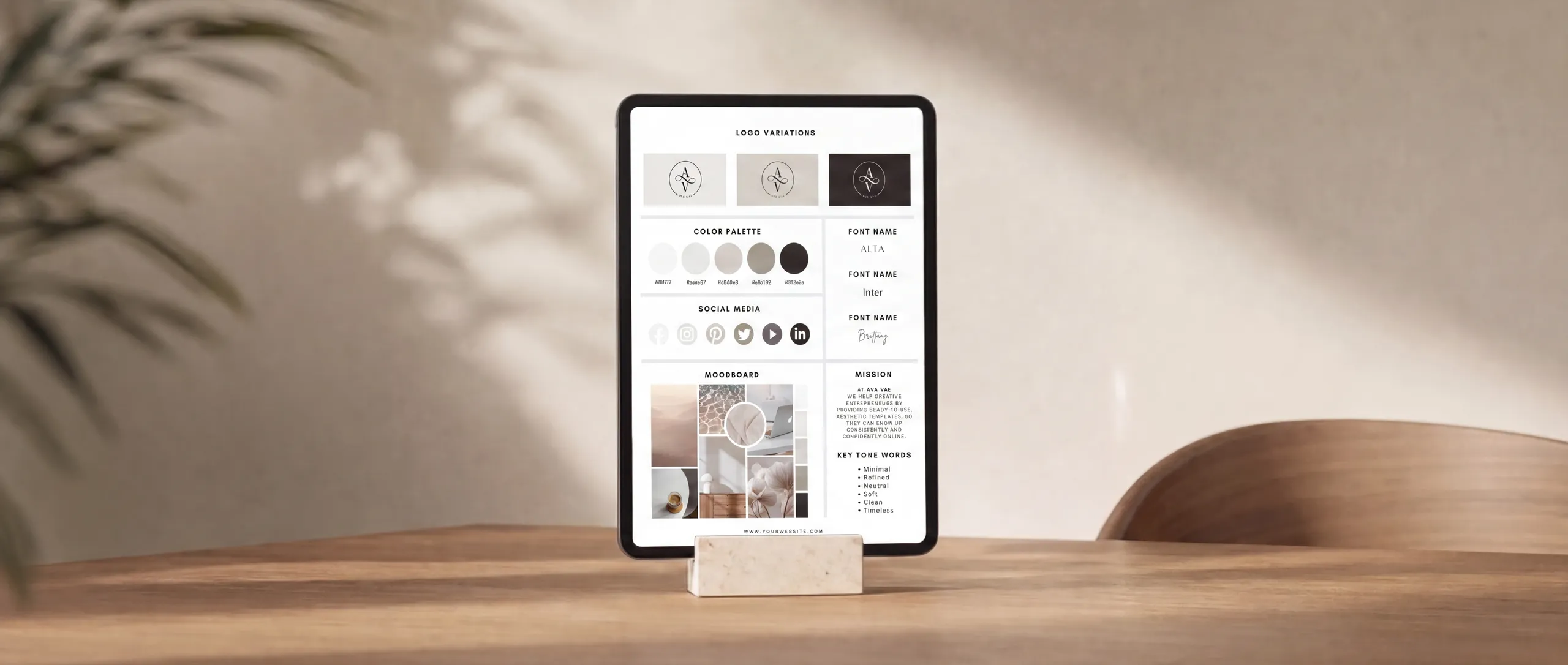 Free brand board template shown on a tablet