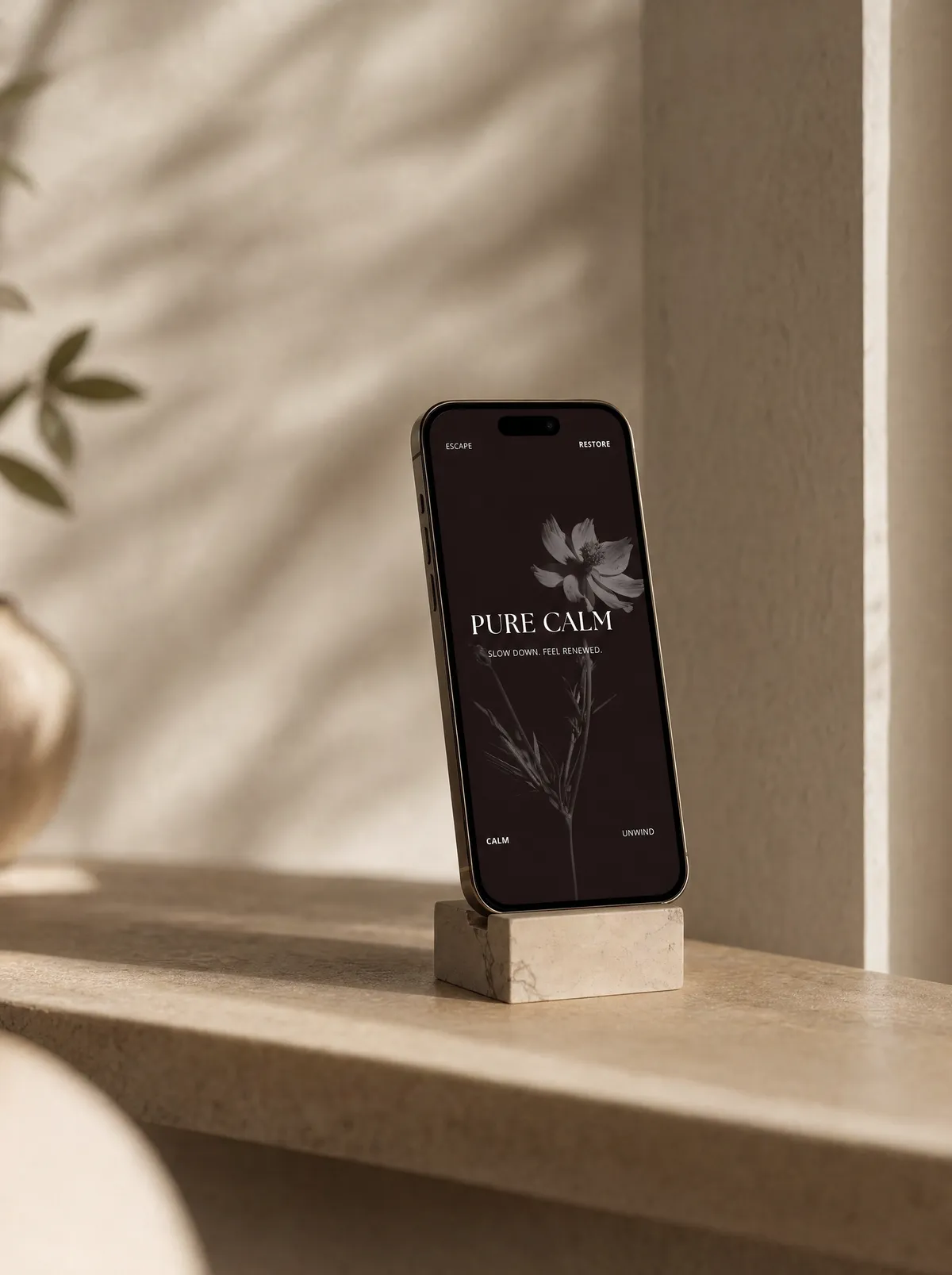 Aesthetic Instagram story template on a phone on a marble stand