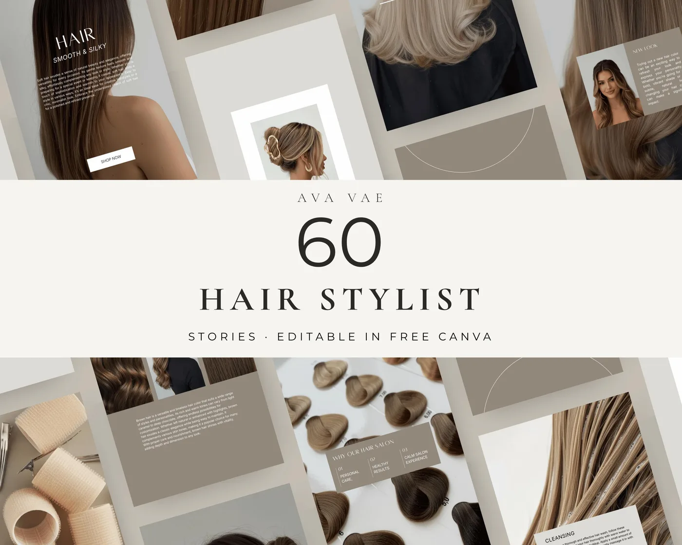 Hair Salon Instagram Story Templates, Aesthetic style, template preview