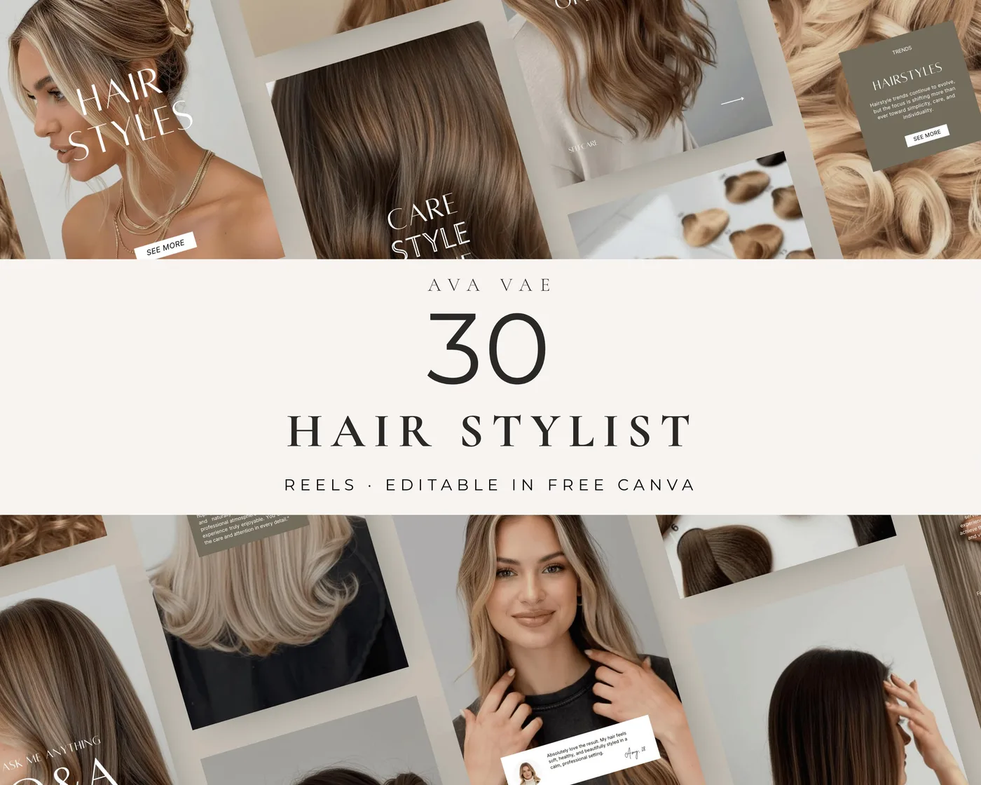 Hair Salon Instagram Reels Templates, Aesthetic style, template preview