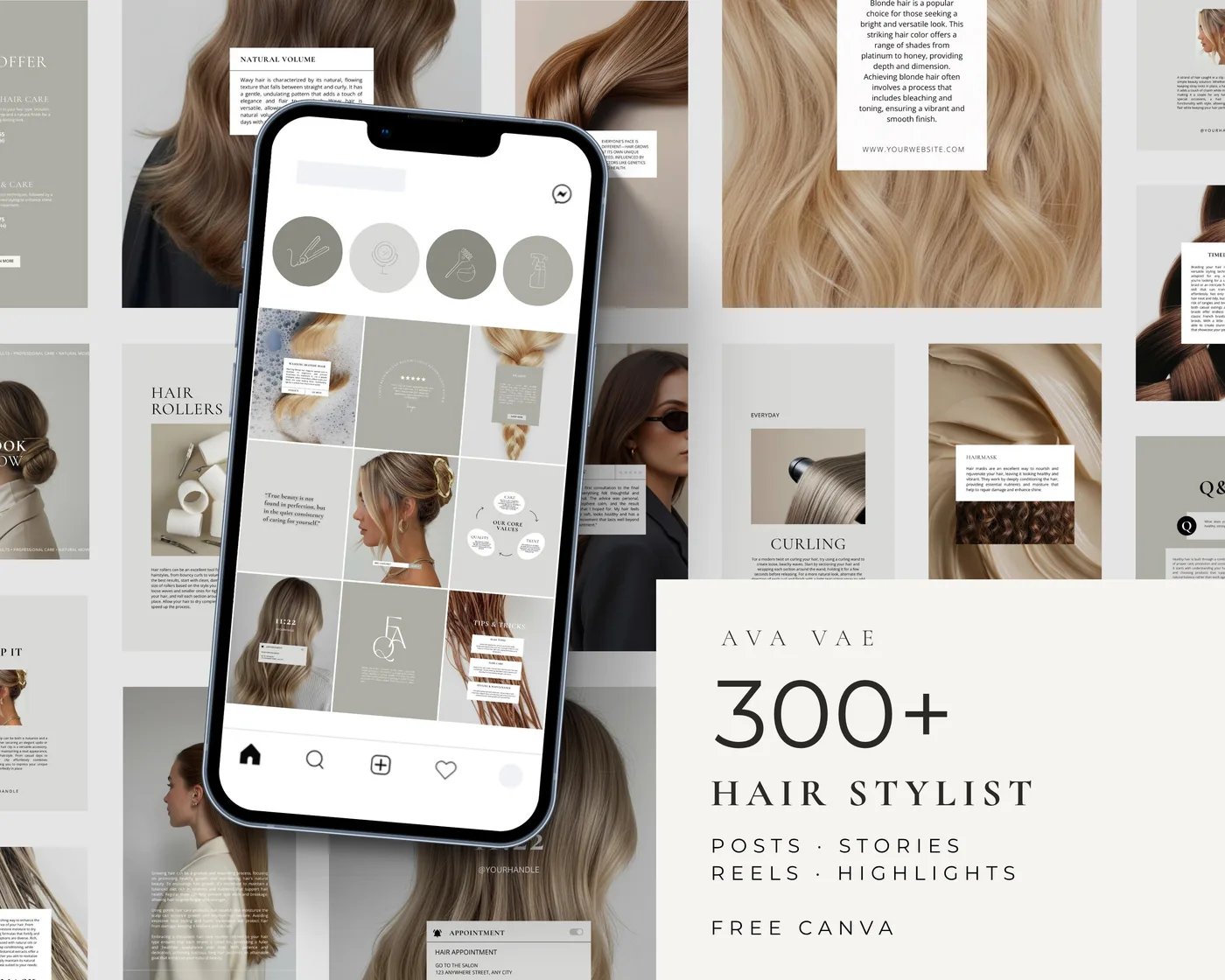 Hair Salon Instagram Bundle, Minimal style, template preview