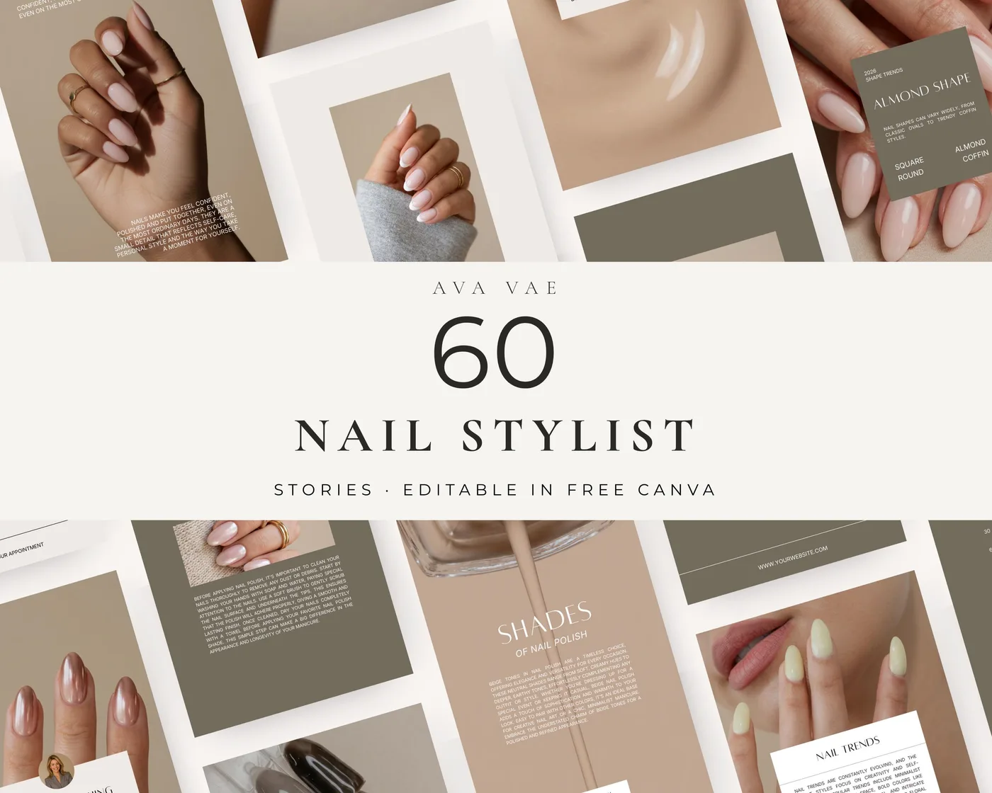 Nail Salon Instagram Story Templates, Aesthetic style, template preview