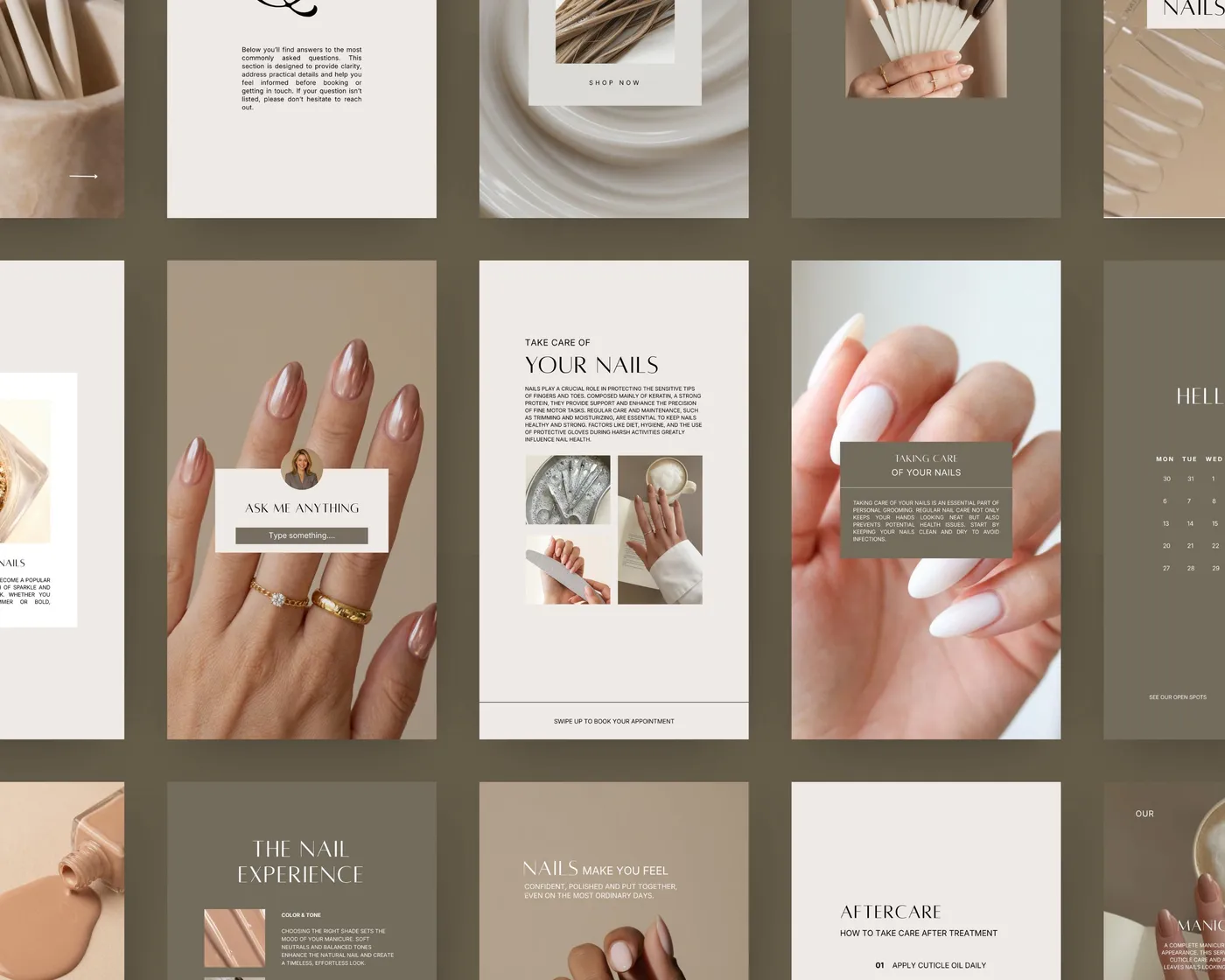 Nail Salon Instagram Story Templates, Aesthetic style, template preview