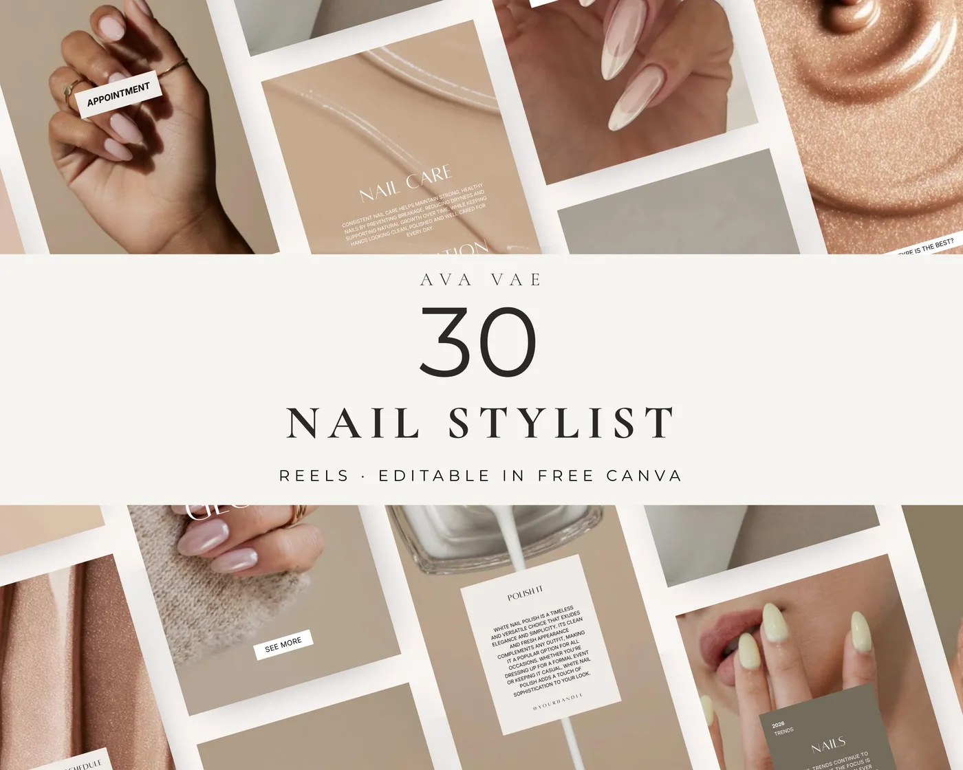 Nail Salon Instagram Reels Templates, Aesthetic style, template preview