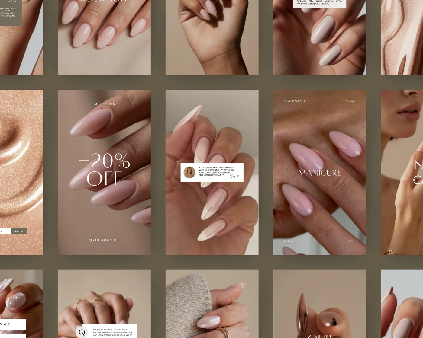 Nail Salon Instagram Reels Templates, Aesthetic style, template preview