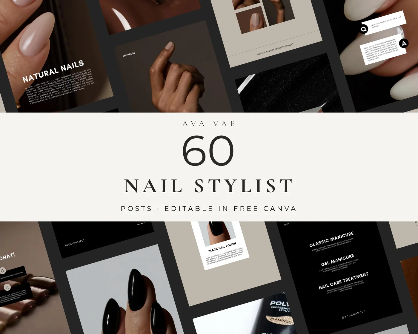 Nail Salon Instagram Post Templates, Luxury style, template preview