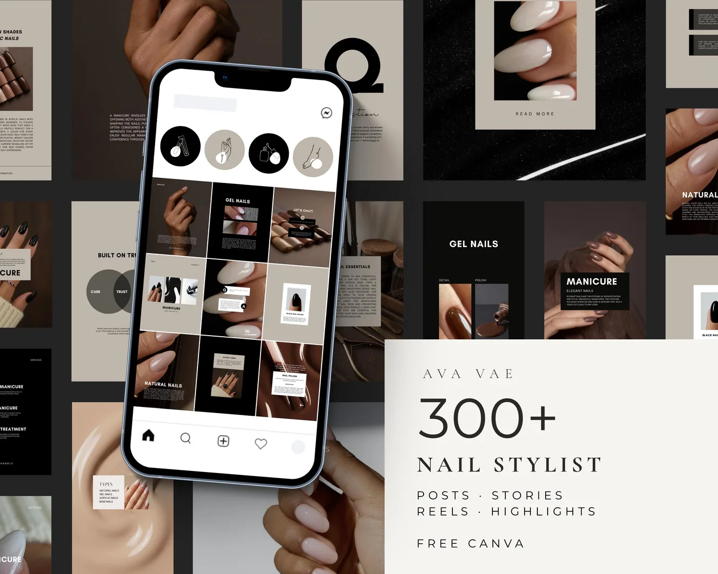 Nail Salon Instagram Bundle, Luxury style, template preview