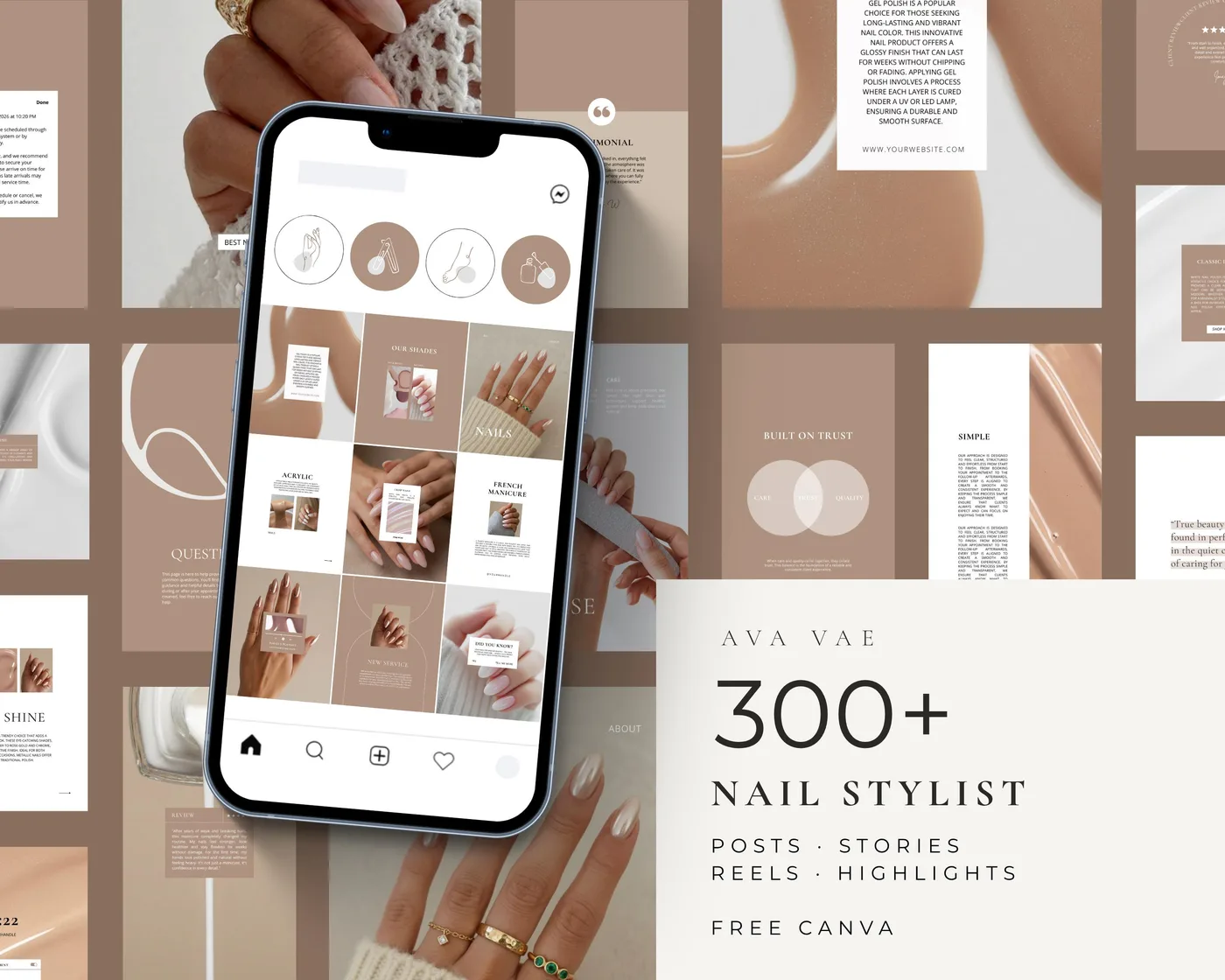 Nail Salon Instagram Bundle, Minimal style, template preview