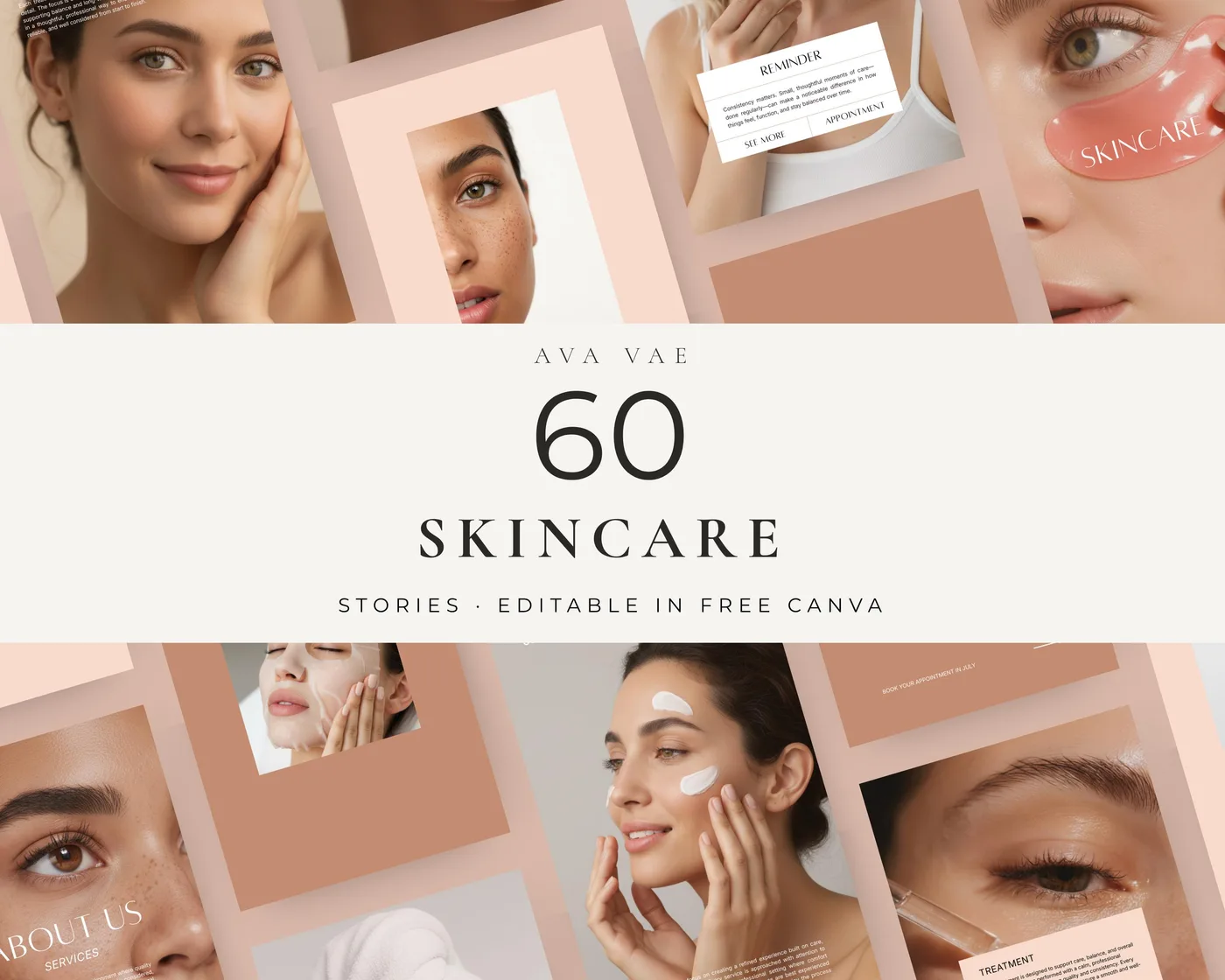 Skincare Instagram Story Templates, Aesthetic style, template preview