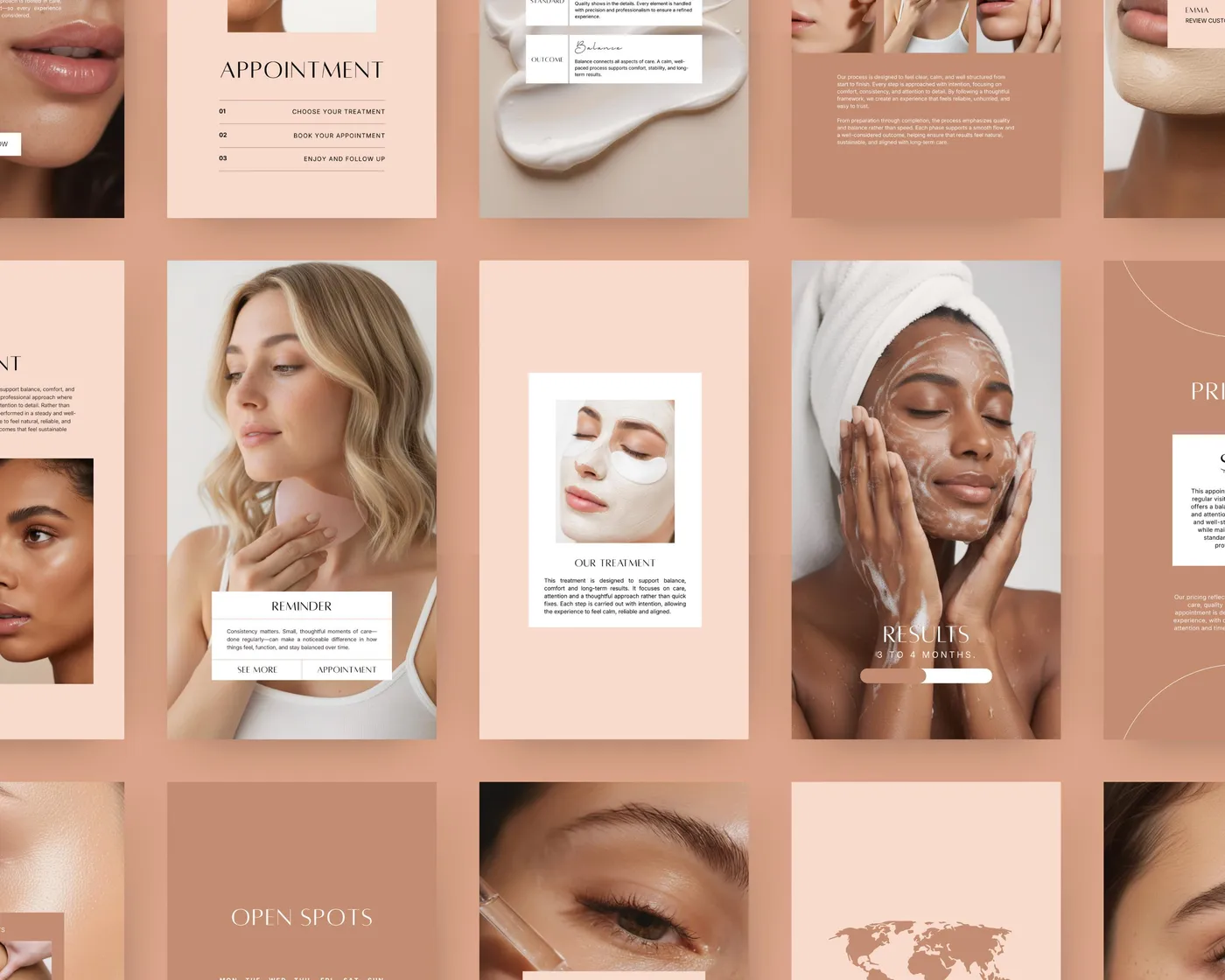 Skincare Instagram Story Templates, Aesthetic style, template preview