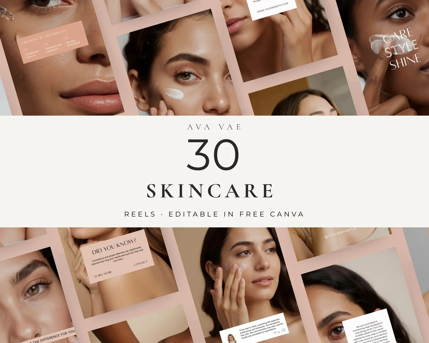 Skincare Instagram Reels Templates, Aesthetic style, template preview