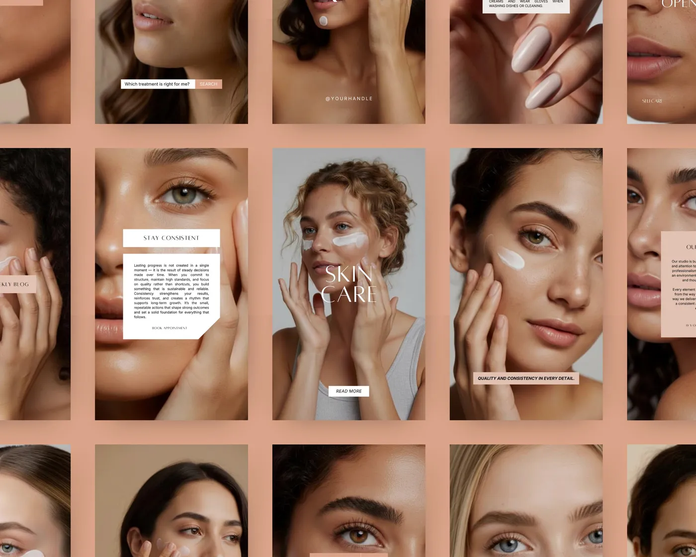 Skincare Instagram Reels Templates, Aesthetic style, template preview