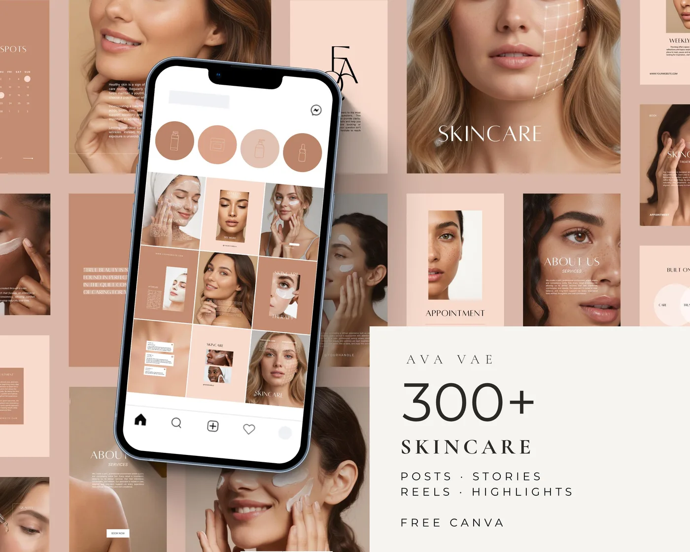 Skincare Instagram Bundle, Aesthetic style, template preview