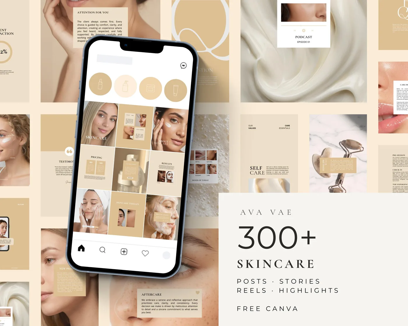 Skincare Instagram Bundle, Minimal style, template preview