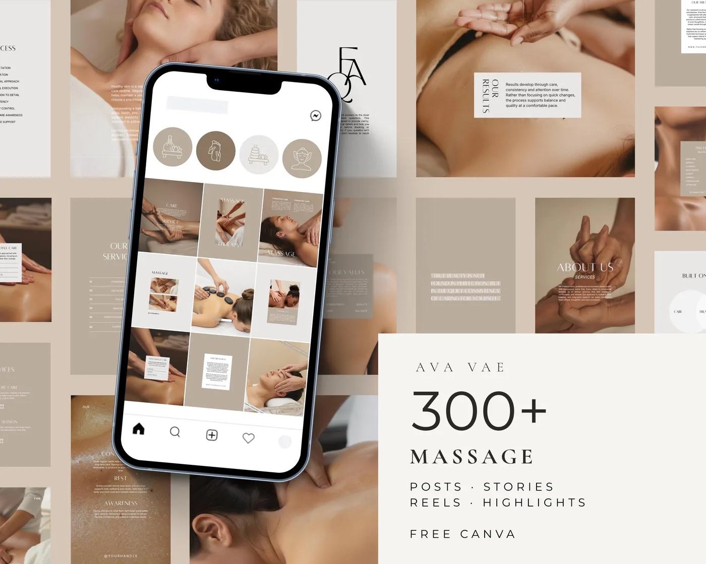 Massage Instagram Bundle, Aesthetic style, template preview