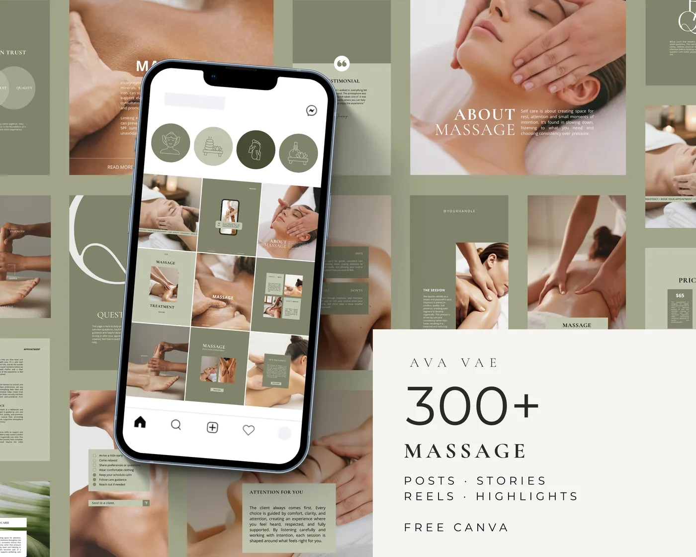 Massage Instagram Bundle, Minimal style, template preview