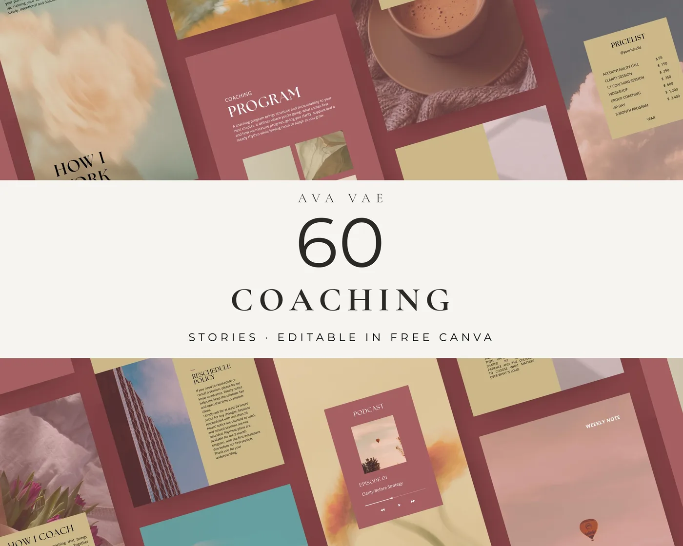 Coaching Instagram Story Templates, Warm Neutral style, template preview