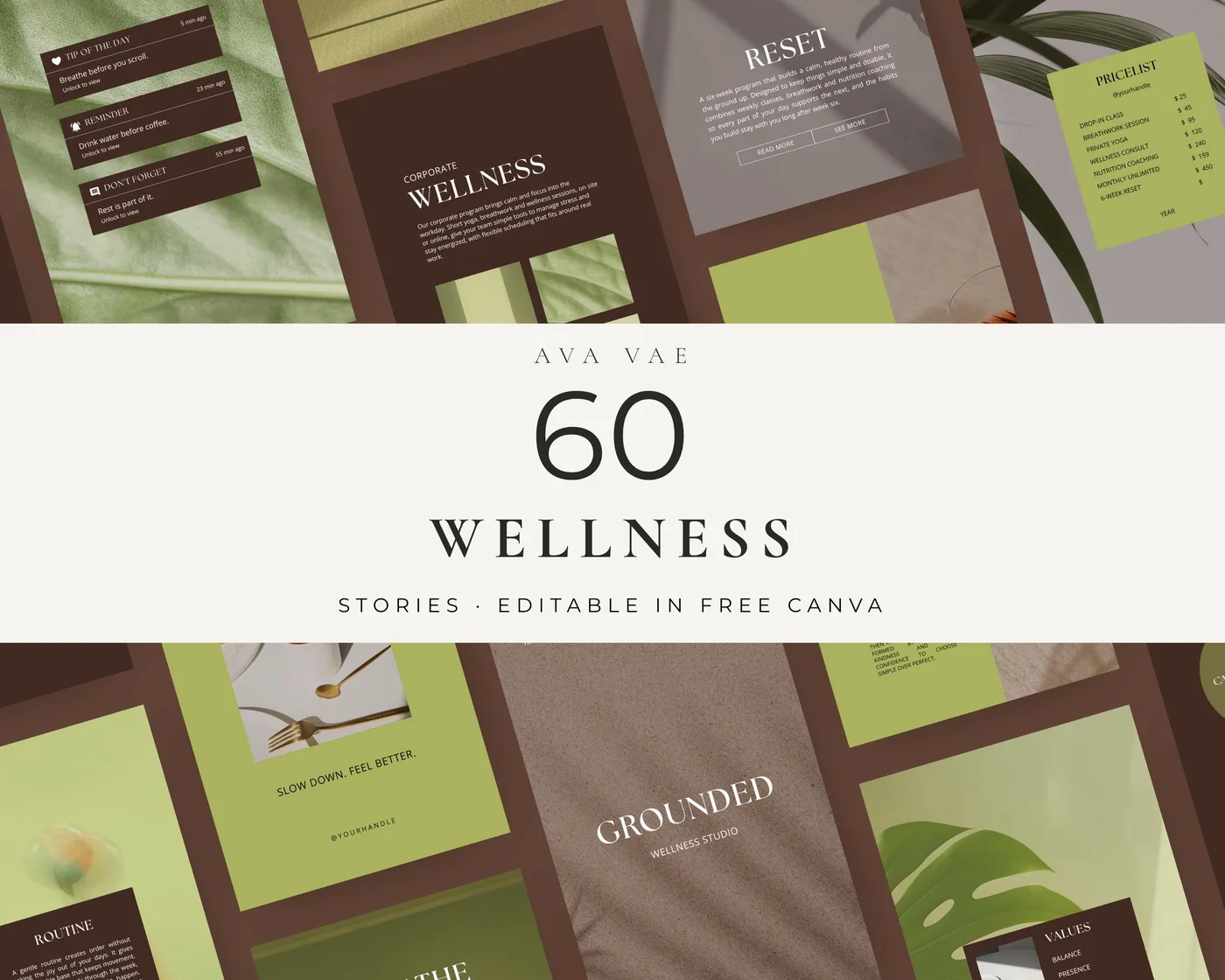 Minimalist Instagram Story Templates, Olive Minimal style, template preview