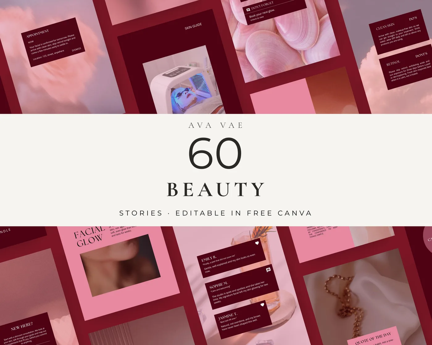 Beauty Instagram Story Templates, Rosé Noir style, template preview